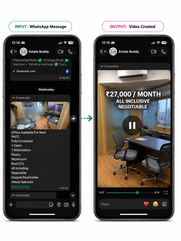 Example WhatsApp message turned into a ready-to-share property video